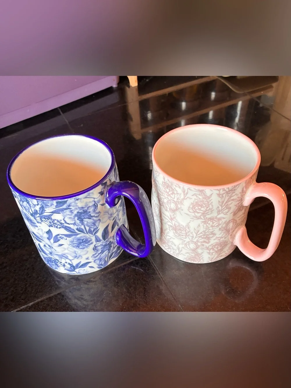 Floral Ceramic Mug Set – Blue & Pink